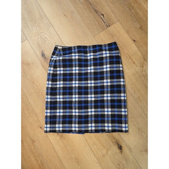 Classic Wool Blend Plaid Mini Skirt Womens 6P Blue Black Academia Tartan Preppy - Picture 8 of 8
